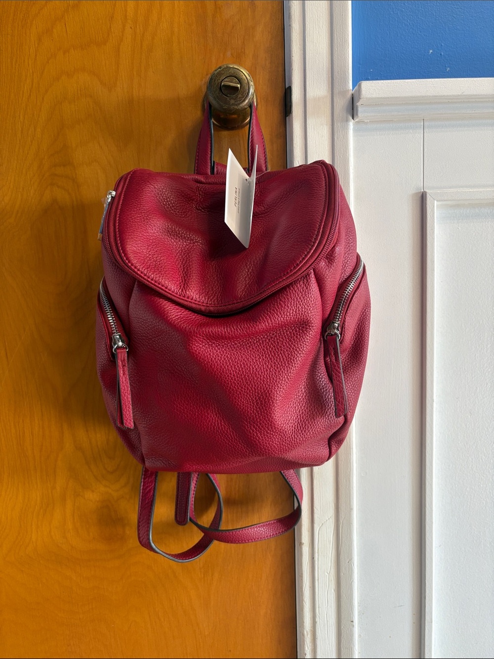 Perlina Pebbled Wine Red Leather Backpack